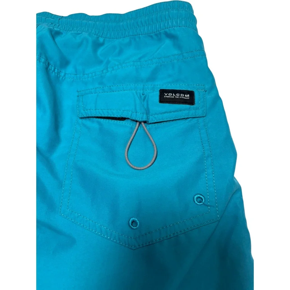 Volcom Board Shorts Medium Teal Blue Elastic Waist Drawstring Surf Trunks